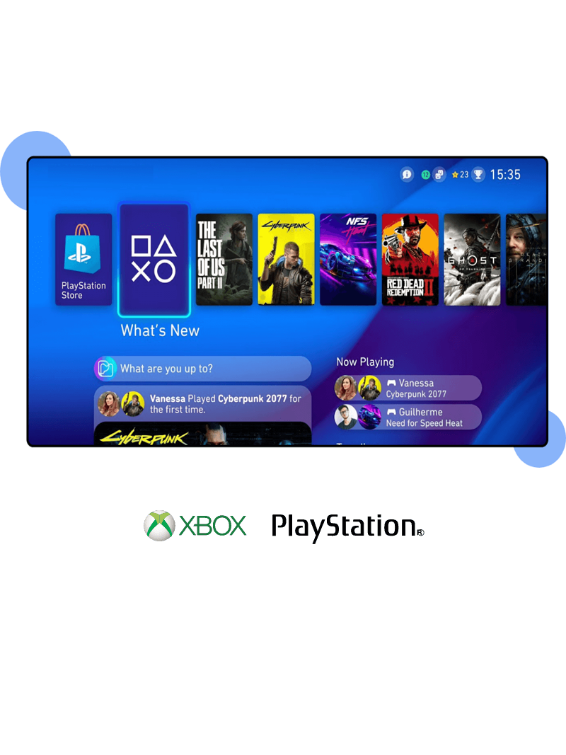 Console and television illustration showing a sample entertainment interface